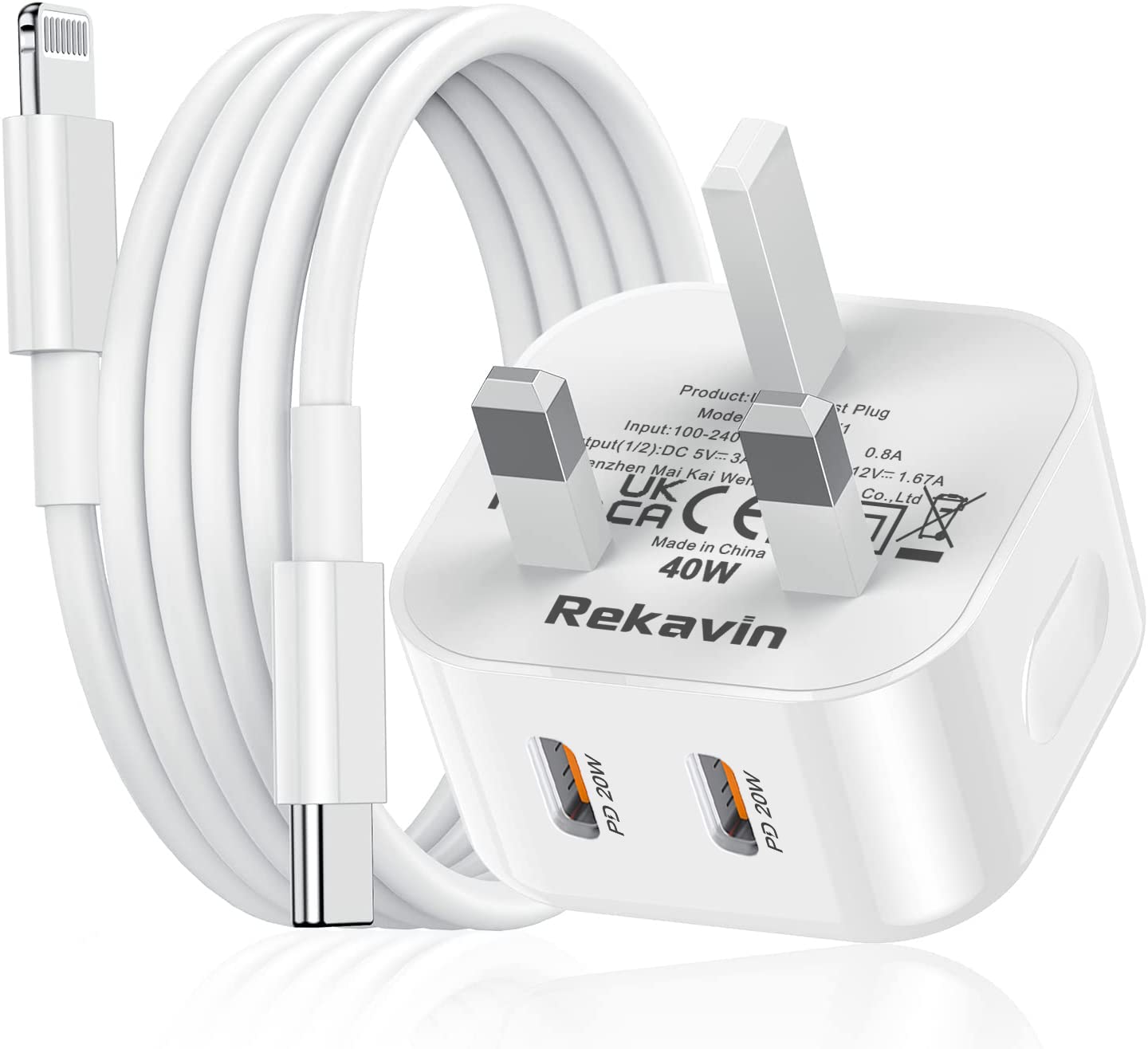 USB C Plug for iPhone Fast Charger Plug and Cable Dual 20W Fast Charge for iPhone 14/14 Pro/13/13 Pro/12/12 Pro/11/11 Pro/SE 2020/10/8/iPad,40W Multi Type C Plug Adapter and Lightning Charging Lead