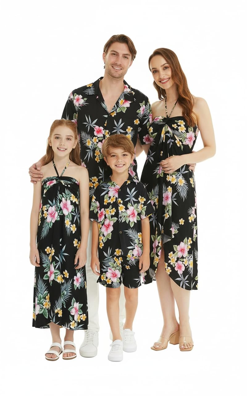 Family Matching Hawaiian Clothes, Hibiscus Black