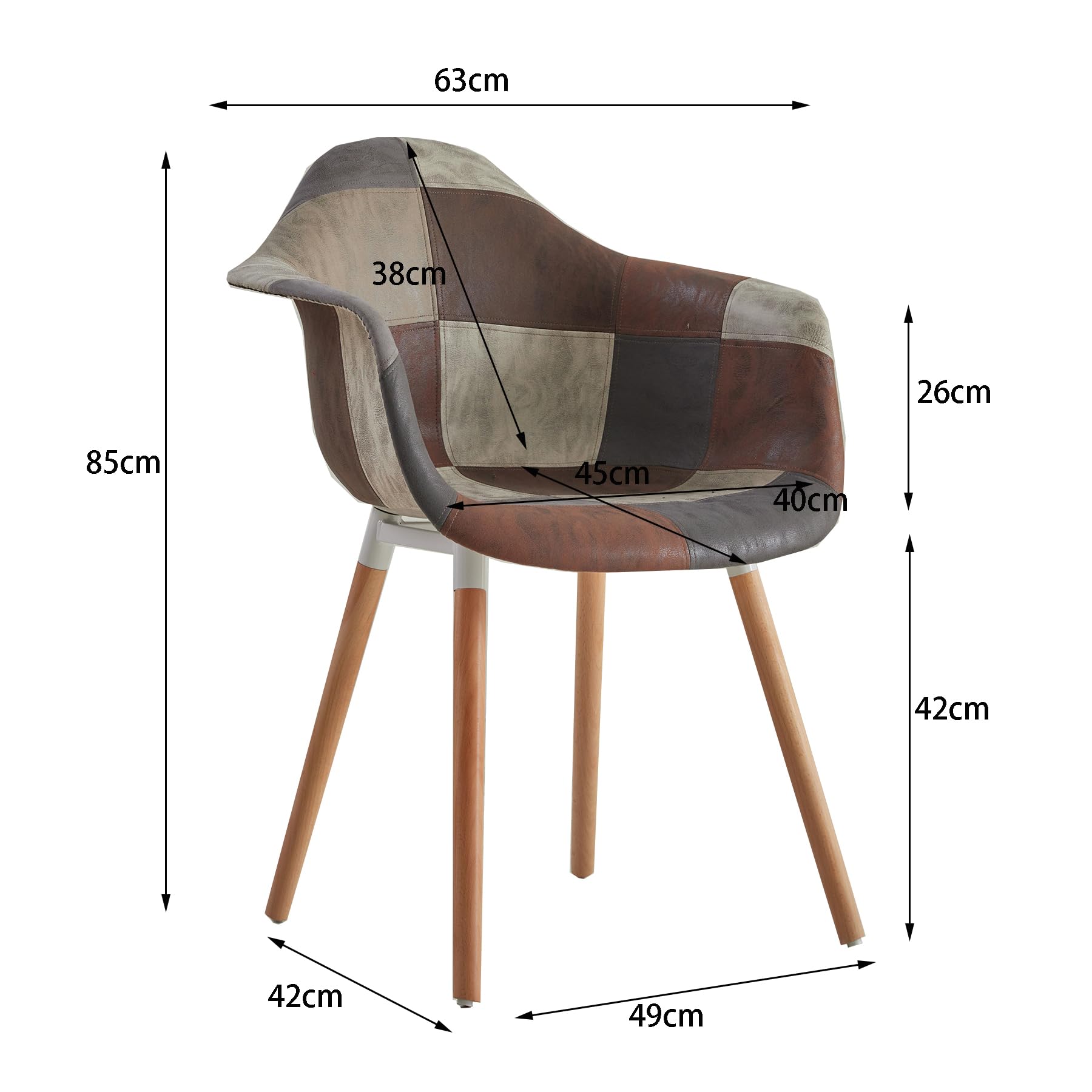 Juego de 6 Sillones de Cuero para Sala de Estar Leisures Silla tapizada con Patas de Madera Maciza para el hogar Cocina Oficina Bistro Cafe (Marrón)