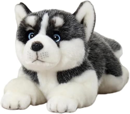 CU-MATE Perro de peluche Husky Siberiano de 15.7 pulgadas, simulación de animal realista y natural, suave, hecho a mano, juguete de peluche de perro
