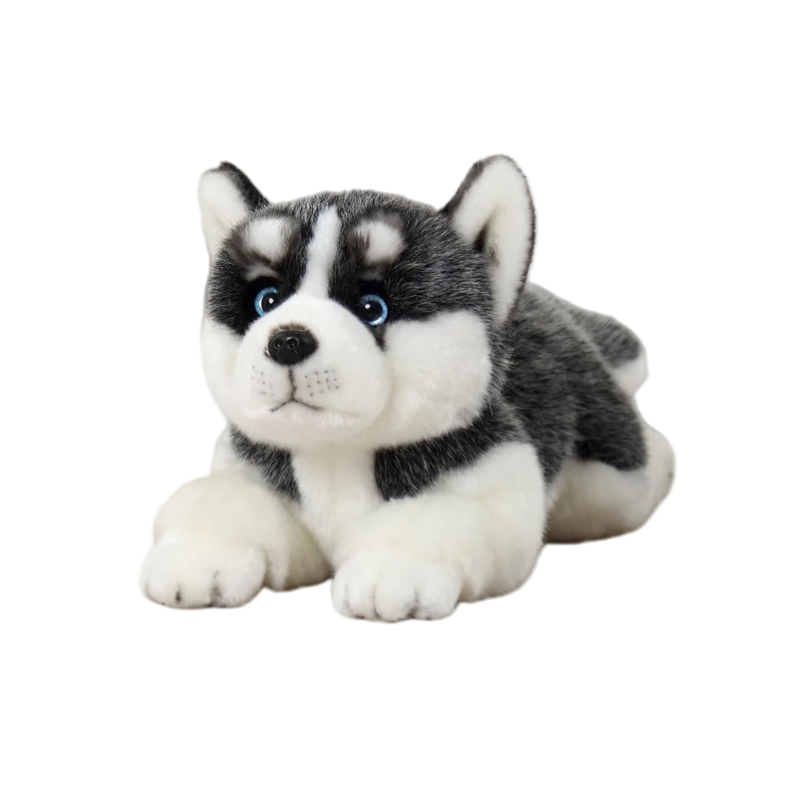 CU-MATE 15.7'' Siberian Husky Stuffed Dog Animal Simulation-Realistic & Lifelike Soft Handmade Lying Dog Plush Toy Puppy -Present Gift for Boys and