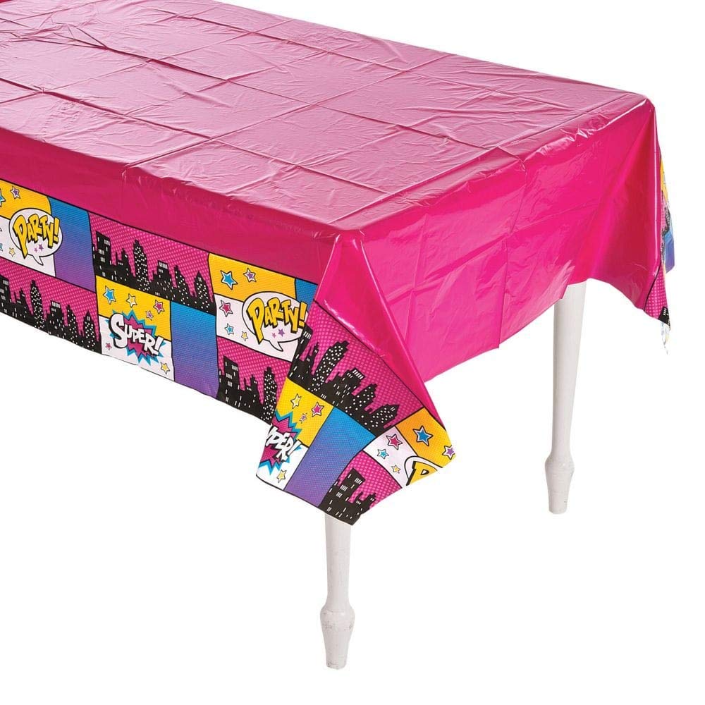Fun ExpressSuperhero Girl Tablecloth - 54" x 108" | Plastic | Pop Superhero Design | 1 Pc.
