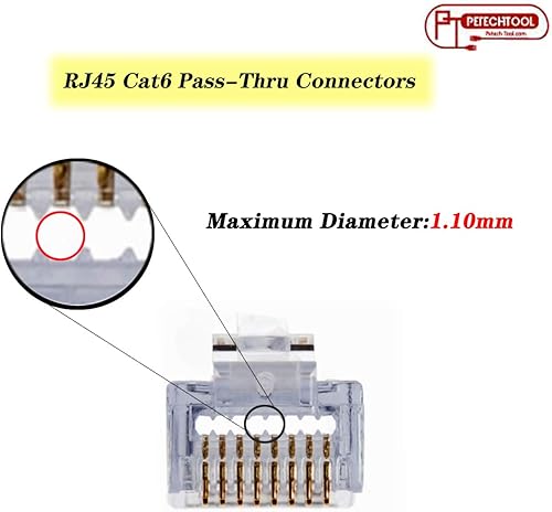 Miniatura 2 de PETECHTOOL Conector RJ45 CAT6 Paso de extremo a través de Ethernet 8P8C enchufe modular para cable Ethernat (20 piezas)