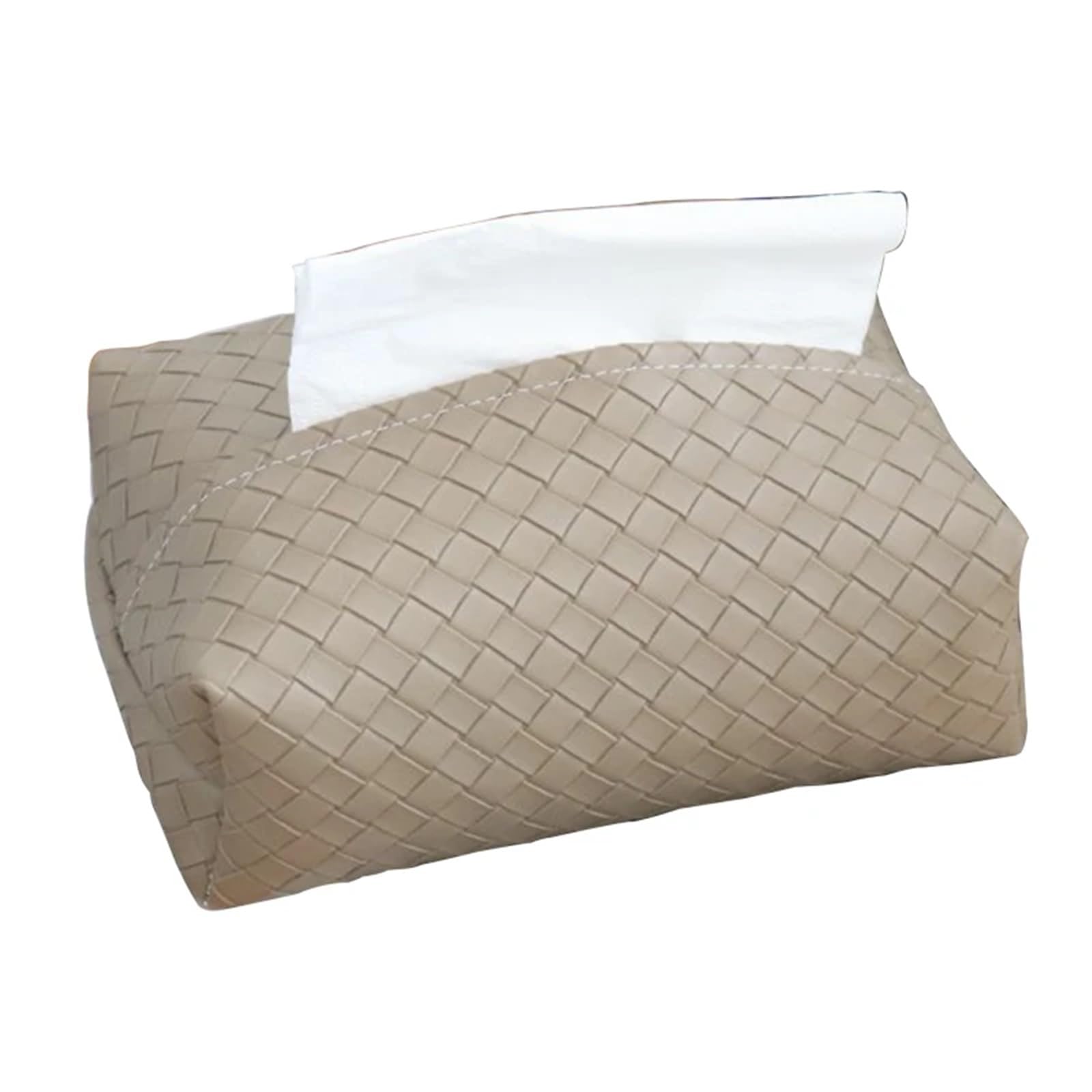 Leather Woven Pattern Tissue Box Rectangle Napkin Holder For Home Bedroom Living Room Desktop Decoration Tissue Paper(Light Grey)