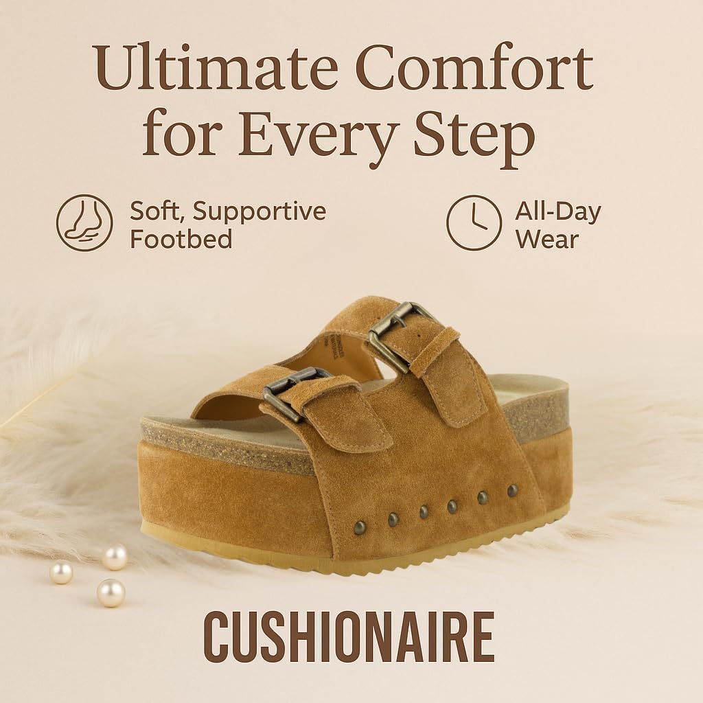 CUSHIONAIRE Guru Platform Sandals Women Footwear – Comfortable Genuine Leather Footbed Studded Chunky Slide Summer Sandals for Women 2025 - Image 9