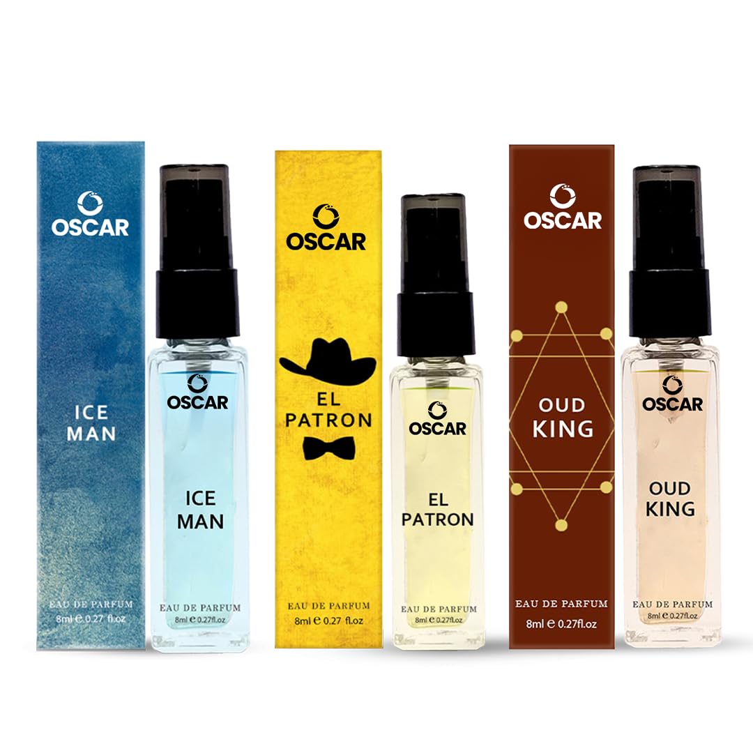 Oscar Luxury Men EL Patron, Ice Man & Oud King Eau De Parfum Perfume Gift Set Pack of 3 with Long Lasting Frangrance, 8ml each