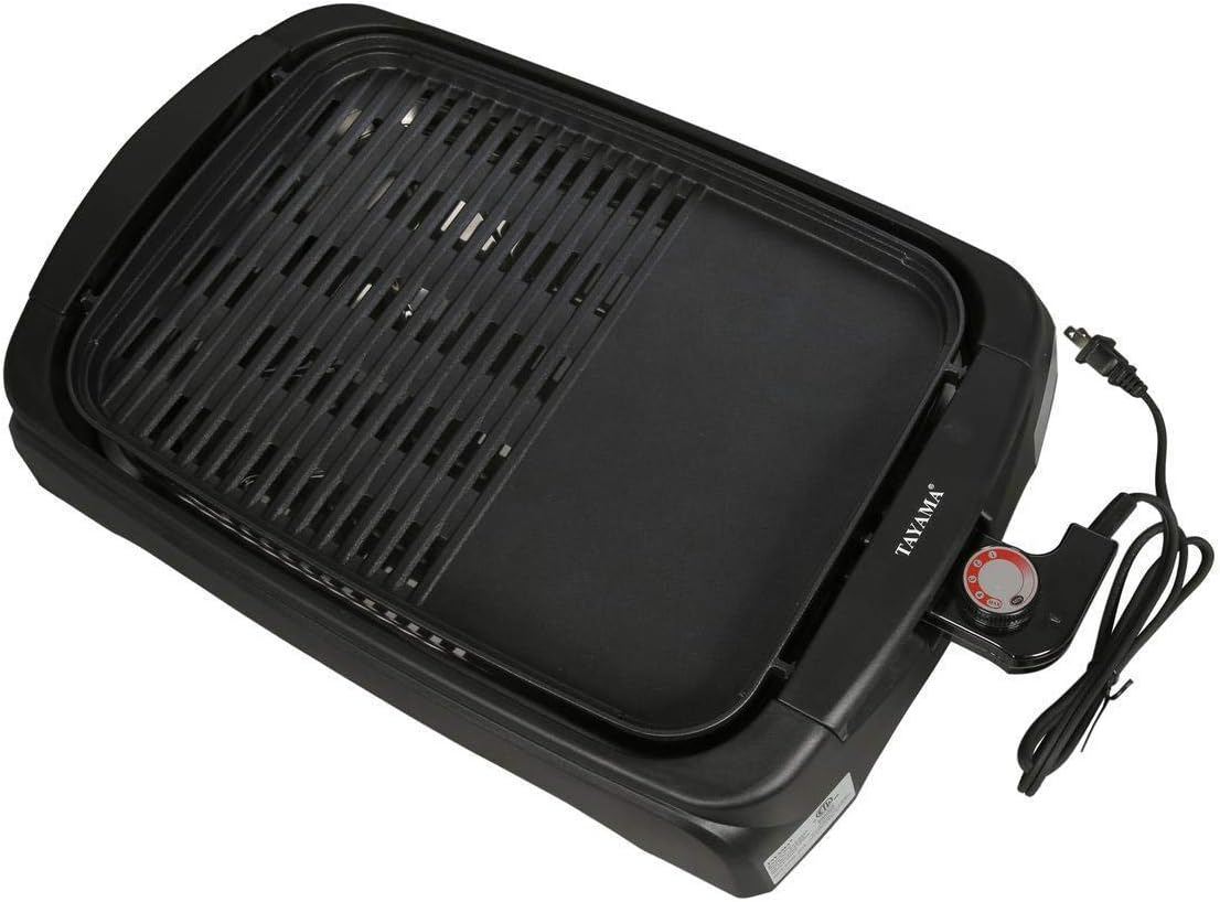 Tayama Non-Stick Electric Grill Ribbed and Solid Surface, black, large (TG-863XLR)