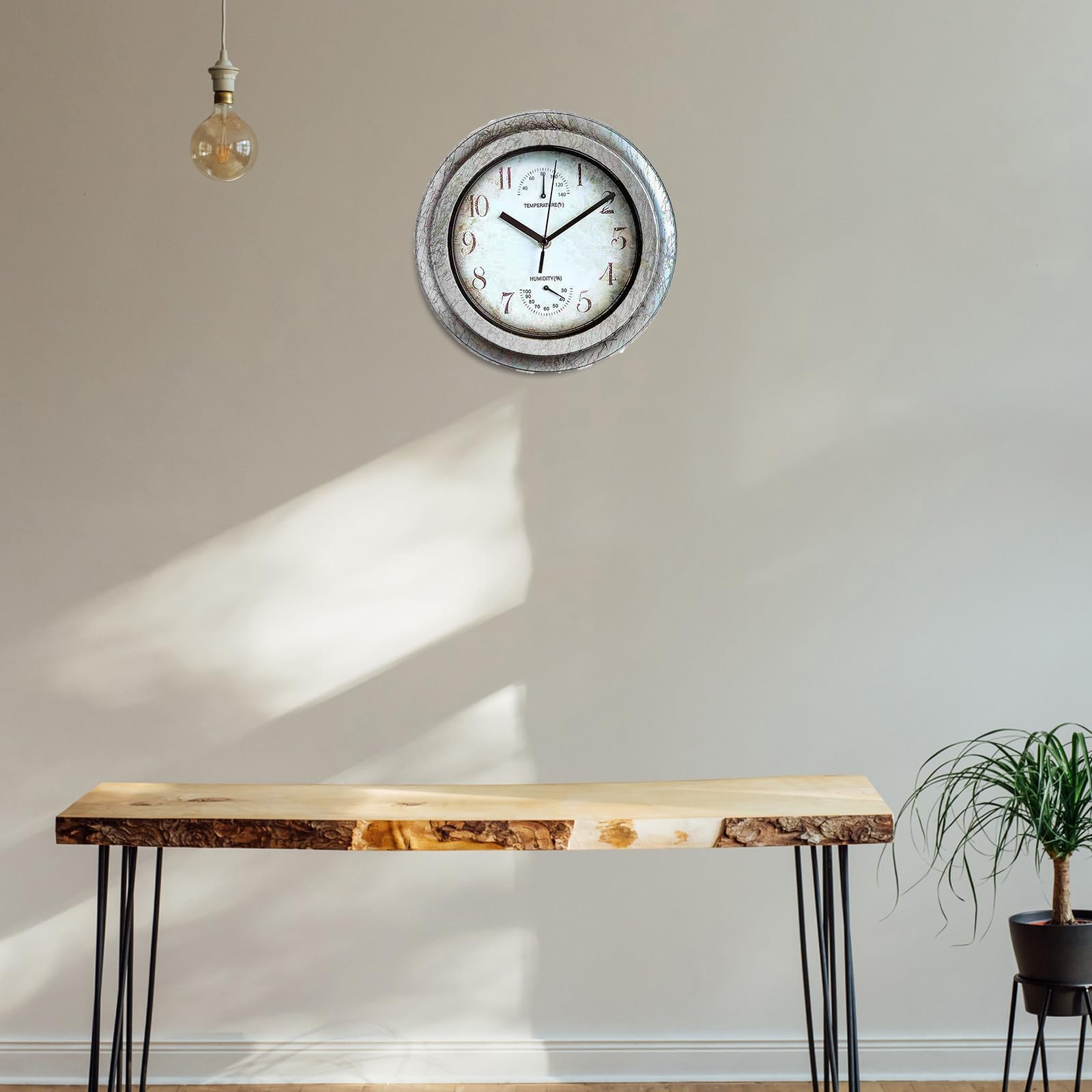 Orologio da parete vintage per esterni, 12 pollici, per interni ed esterni, con termometro e igrometro, stile industriale vintage