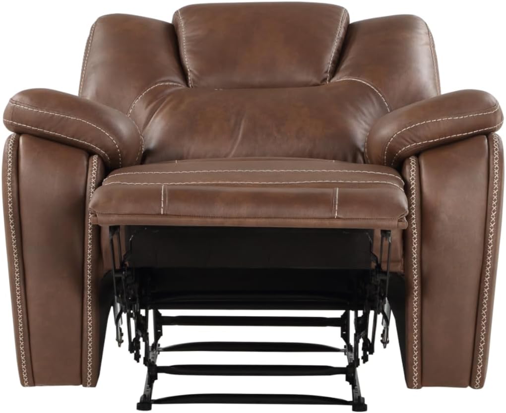 Steve Silver Co Katrine Manual Recliner, Chestnut Brown, Padded Faux-Leather Armrests, Raised Headrest, Living Room, Home Theater, Bedroom, 36" D x 23" W x 19" H, Brown
