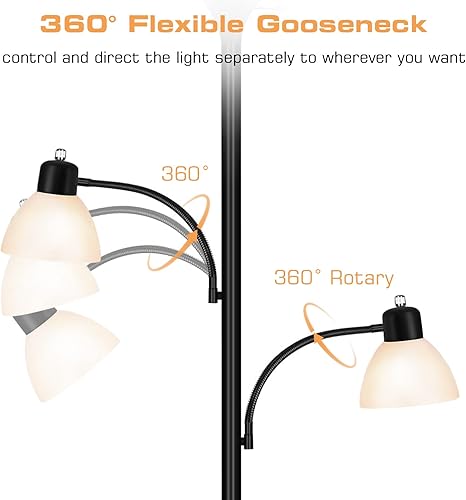 Miniatura 4 de Luvkczc Torchiere - Lámparas de pie para sala de estar con 3 lámparas, lámparas de pie modernas y altas, lámpara de pie industrial brillante para