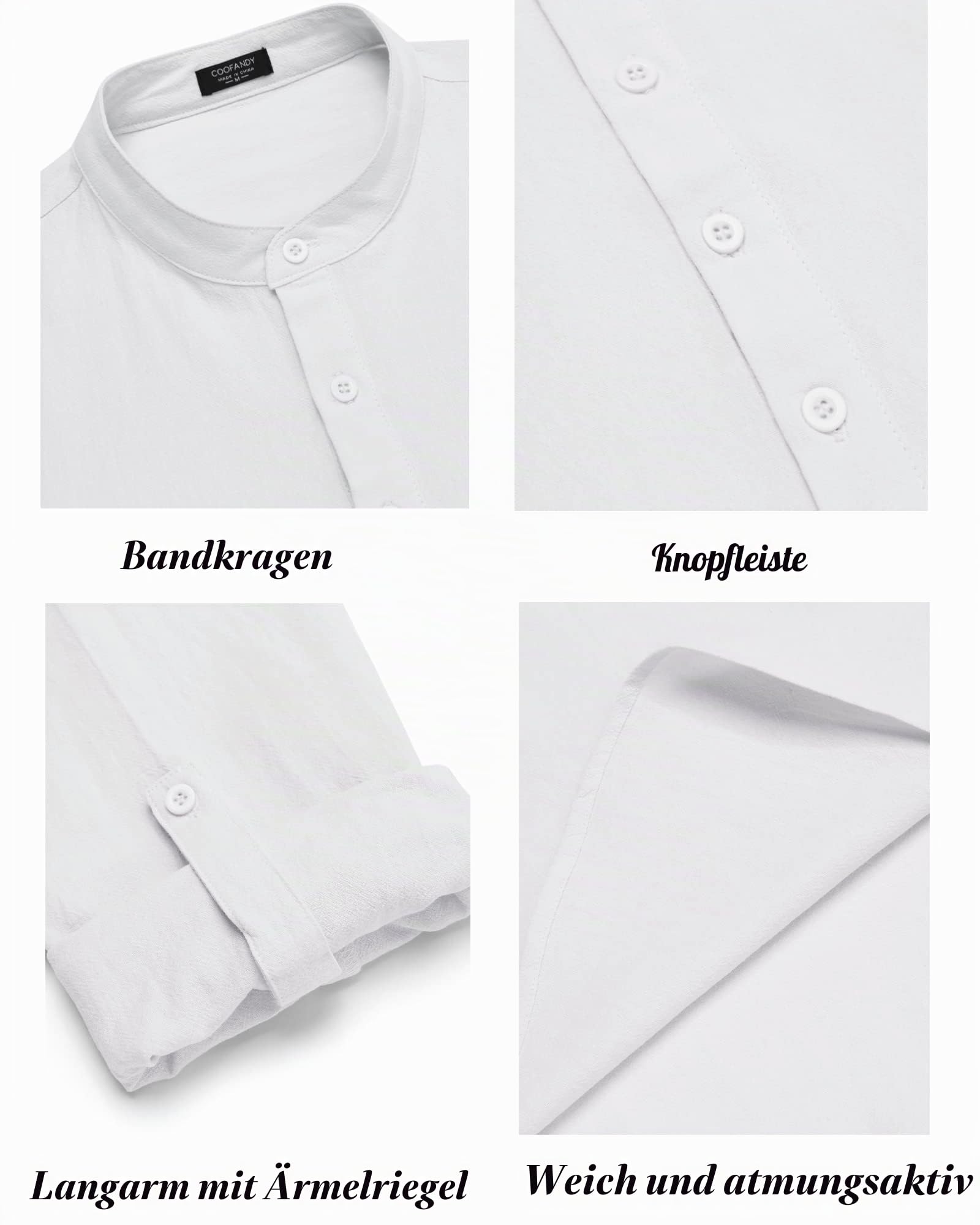 COOFANDY 2-teiliges Herren-Set aus Baumwoll-Leinen, lässig, langärmelig, Henley-Shirt, Strandhose mit Taschen, Sommer-Yoga-Outfits