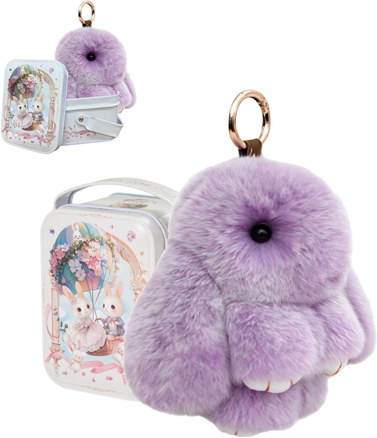 BOVVSKY Bunnylulu Keychain with Box, Bunny Keychain with Tin, BunnyCute Plush Key chain