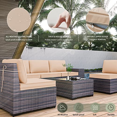 Rtdtd Outdoor Patio Furniture Set With Propane Fire Pit Table, 13 Pieces Outdoor Furniture Patio Sectional Sofa Conversation Sets W/Etl Approved 43" Gas Outdoor Fire Table & Coffee Table (Brown) #TOP4