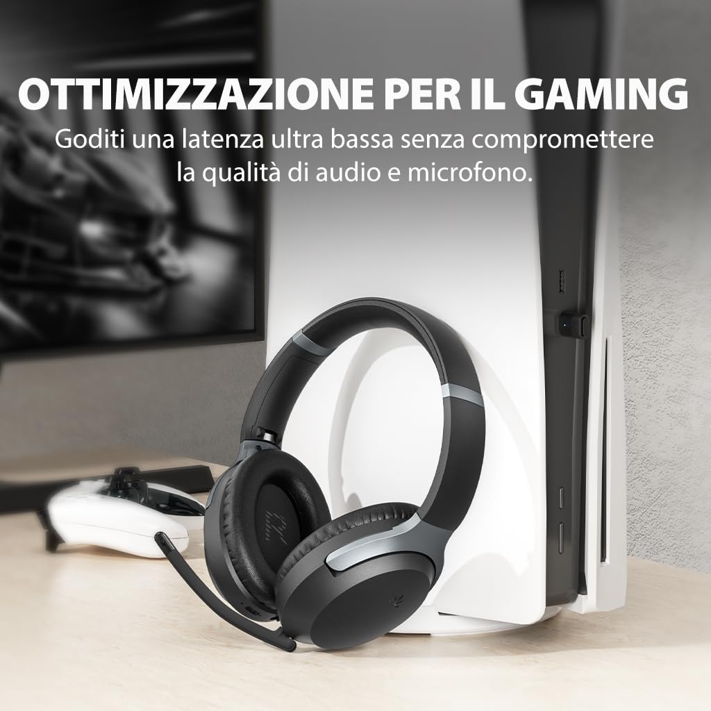 Avantalk Aria Pro 3 - Cuffie Bluetooth con Microfono Antirumore Staccabile per Lavoro - latenza 20 ms, Doppia Connessione (PC + Telefono), Dongle USB-C Wireless - per Gaming su PS5, Riunioni e Musica