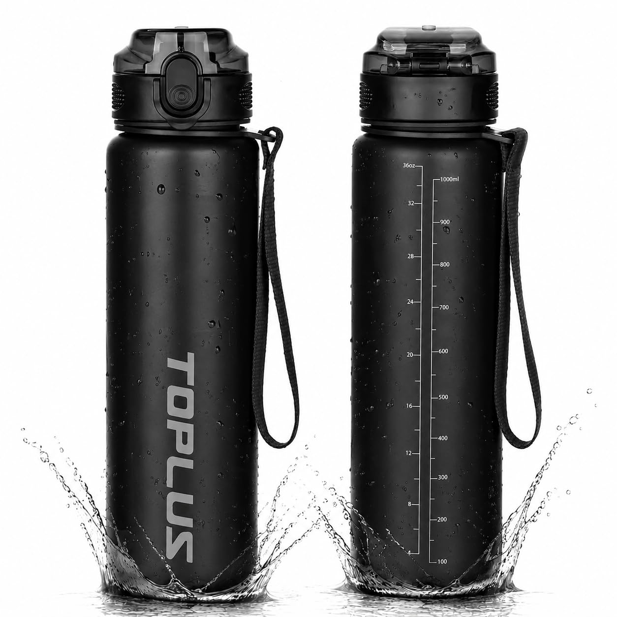 TOPLUS Sports Water Bottle 1L BPA-Free Tritan, Leakproof, Black