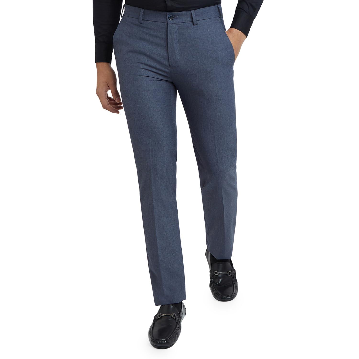 Men's Slim Fit Solid Pattern Polyester Viscose Blend Flat Front Trouser