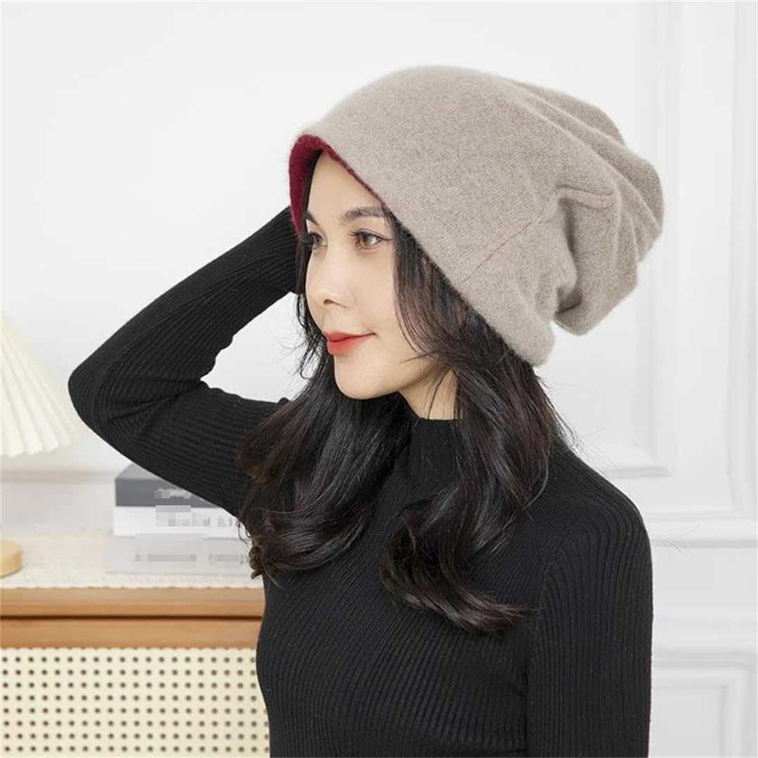 Wvapzxx Wollmützen Für Damen, Winter, 2-Lagig, Dick, Mütze, Schal, Mütze, Warm, Kaschmir, Skullies, Weicher Halswärmer, Ringschals