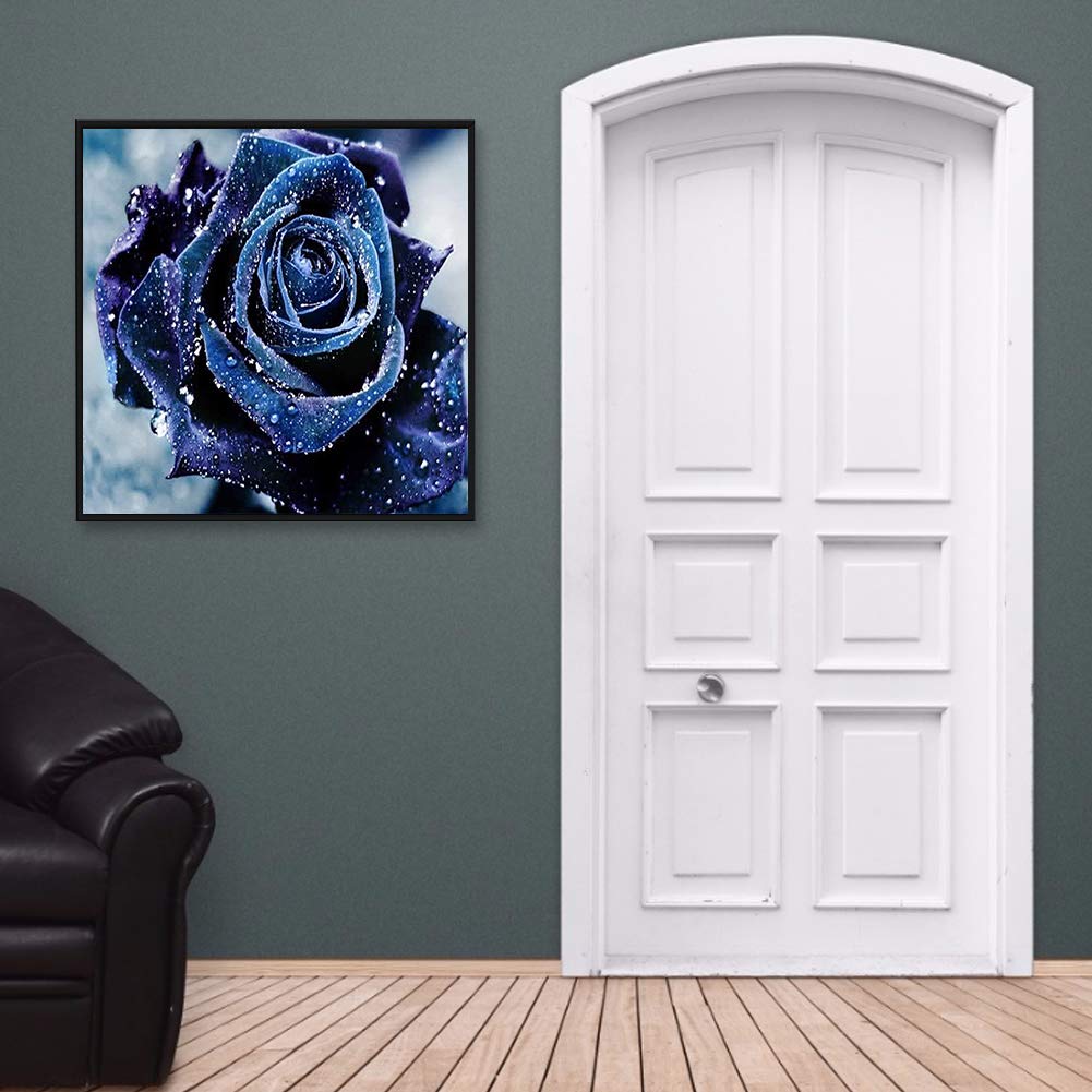 Kit DIY Peinture Diamant 5D Rose Bleue - 30x30 Cm - Loisir Créatif, Déco Intérieure Ou Cadeau