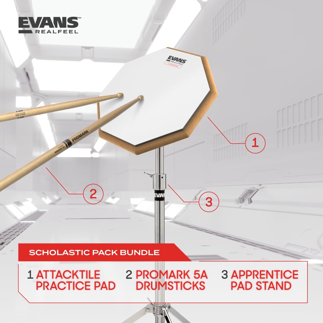 Evans RealFeel Attacktile Drum-Übungspad Schul-Kit, 10 Zoll | RealFeel Übungspads bieten realistisches Stockgefühl, leises Üben, robuste Konstruktion und gleichmäßigen Rebound.