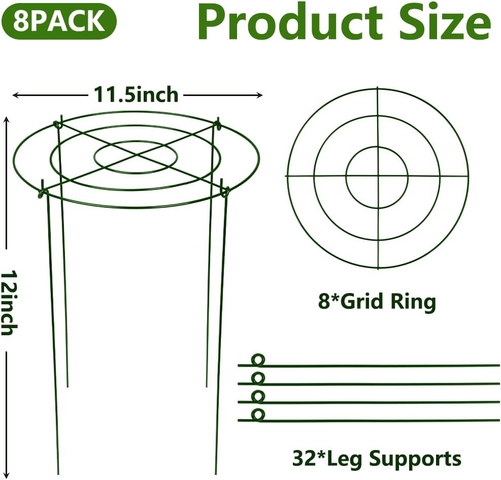dayumkou 8 packpeony cages and supports, 11.5" d x 12" h plant supports for outdoor plants, heavy duty metal peony support cage flower support rings for rose hydrangea strawberry