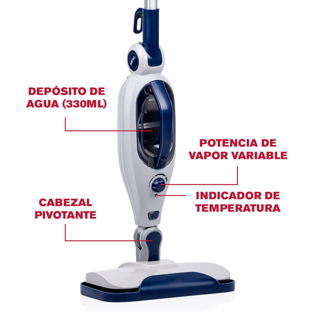 Dirt Devil Limpiador de Alfrombras y Mopa Eléctrica con vapor DD7004 - Calentada en 30 Segundos - Mopas de Limpieza Suelos con 4 Accesorios, 1300W