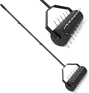 Rolling Lawn Aerator,61.4" Manual Lawn Aerator Tool with 39 Spikes Adjustable Length Lawn Aerators for Garden Yard Compact...