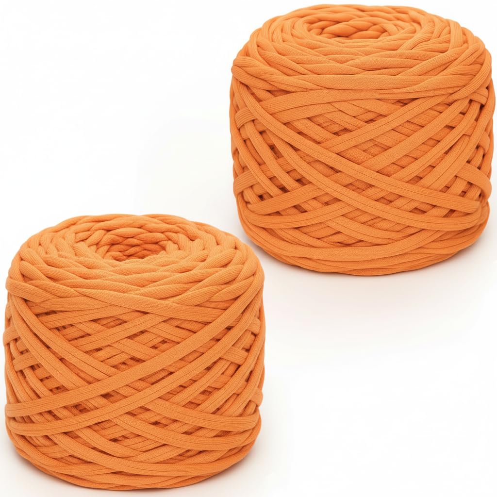 Xtrillogen 2 x 285g T Shirt Yarn,Chunky Yarn for Hand Knitting,Chunky Wool Knitting Kit,Tshirt Yarn for Crochet Wool Bags,Blankets,Baskets & DIY Home Decor (Orange Yellow) — image 1