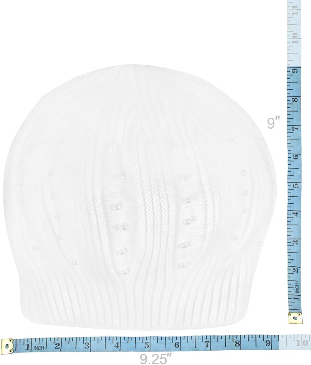 Dahlia Women's Skullies & Beanies - Angora Wool Beanie Hat with Pearl Accent