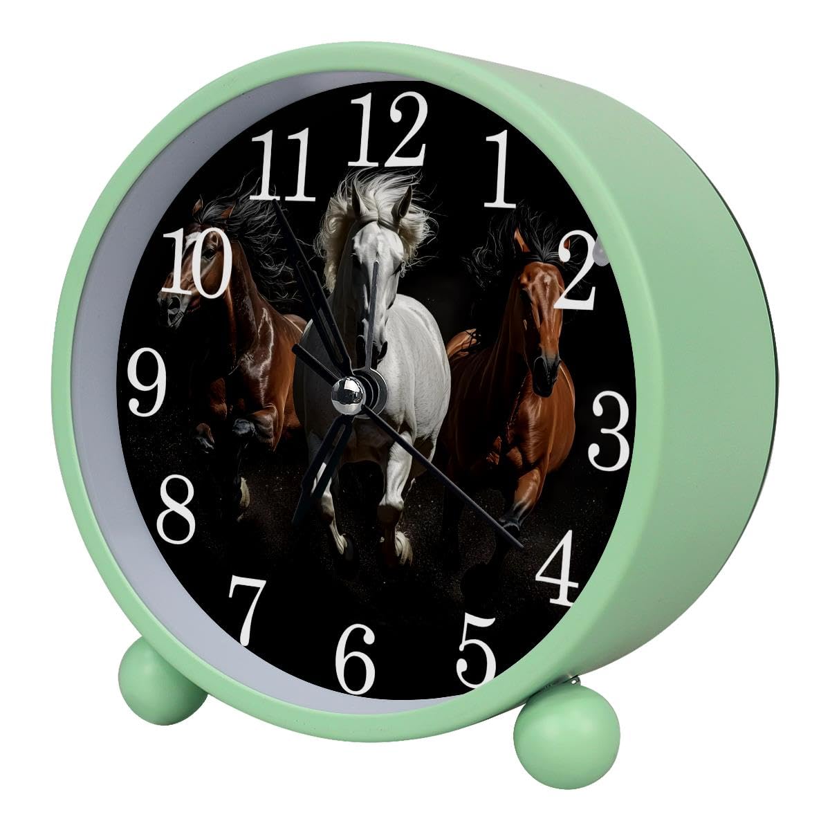 Luoweisi Alarm Clock Horses, Silent Non-Ticking with Night Light