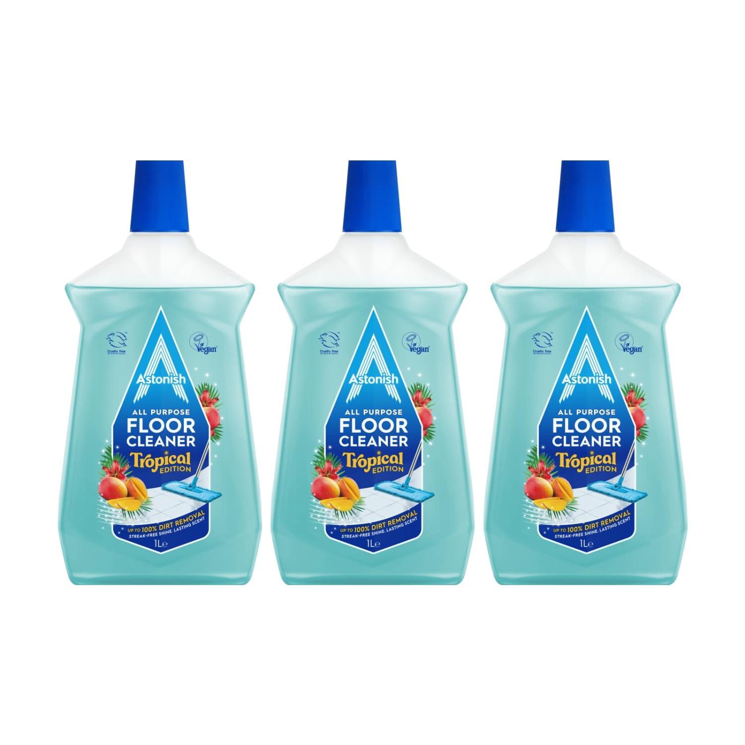 Astonish Floor Cleaner – Built-in Dirt-repelling Technology – Prevents Further Staining – Streak-Free Cleaning – Neutralises Unwanted Odours - Tropical Breeze Fragrance - Multipack of 3 x 1L