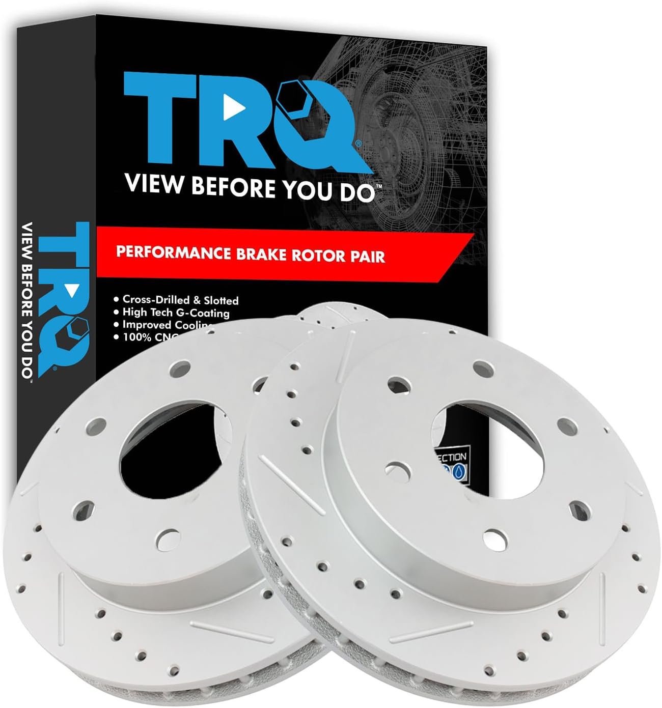 TRQ Front Brake Rotors Set Premium G-Coated 2 Piece Slotted X Drilled Compatible with 92-94 Blazer 99-00 Escalade 88-99 K1500 92-99 K1500 Suburban 88-98 K2500 95-00 Tahoe 92-00 Yukon