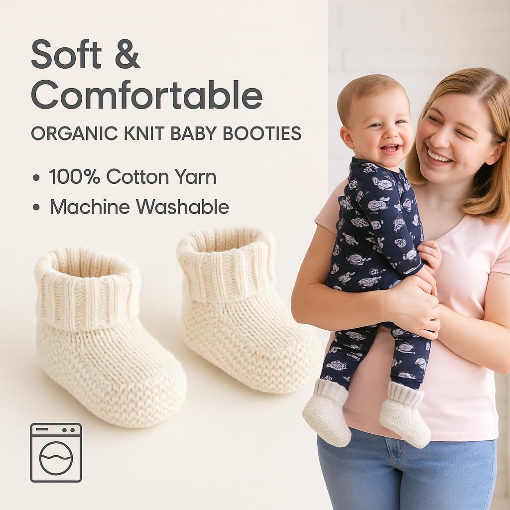 Kitikate Organic Knit Baby Booties – 100% Cotton Yarn, Soft & Comfortable Unisex Baby Socks