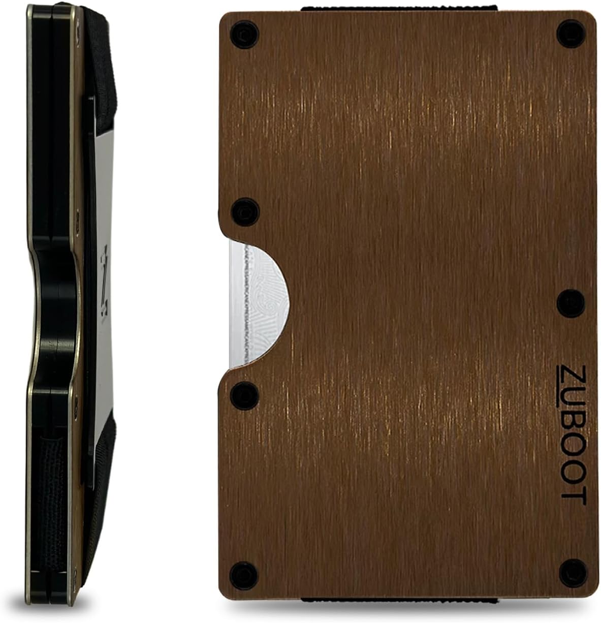 Copper-Colored RFID Wallet for Men – Slim Stainless Steel Minimalist Wallet with Cash Strap & Optional AirTag Holder | Durable Front Pocket Card Holder, Holds 16 Cards (Copper Finish, Cash Strap)