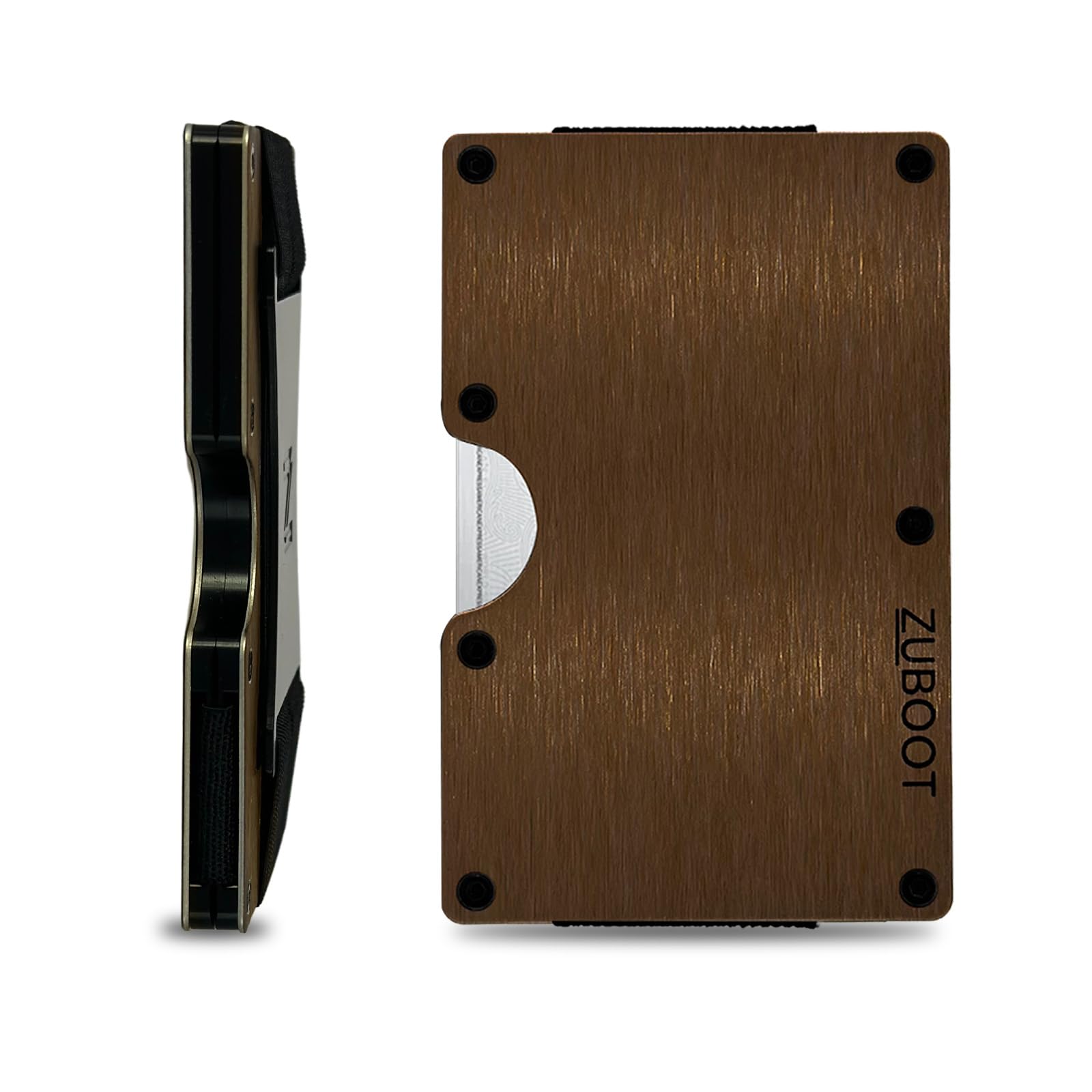 Wallet Design CoCopper-Colored RFID Wallet for Men – Slim Stainless Steel Minimalist Wallet with Cash Strap & Optional AirTag Holder | Durable Front Pocket Card Holder, Holds 16 Cards (Copper Finish, Cash Strap)