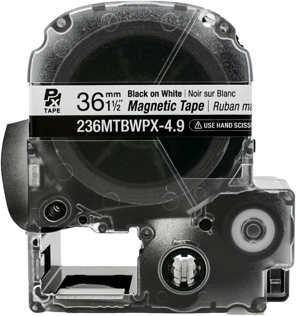 LABELWORKS 236MTBWPX-4.9 Magnetic Tape Cartridge - Black on White Magnet Label Maker Tape - 1.5" (36MM) Wide, 4.9 ft, White