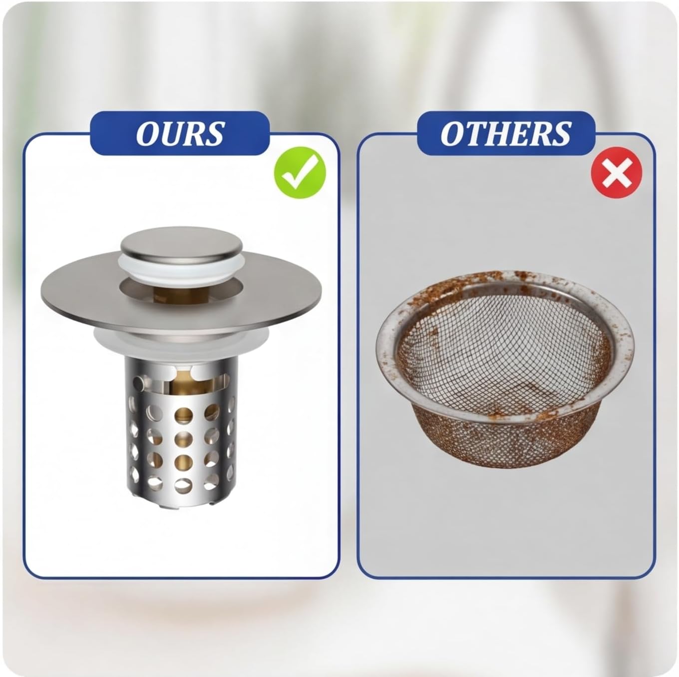 Fast Bathroom Sink Drain Strainer Steel 304 Stainless & Brass Core Shower Drain Hair Catcher High Spring Kitchen Sink Stopper, Proof Drain Filter for 1.1-1.5 Drain 2 pcs（a2）