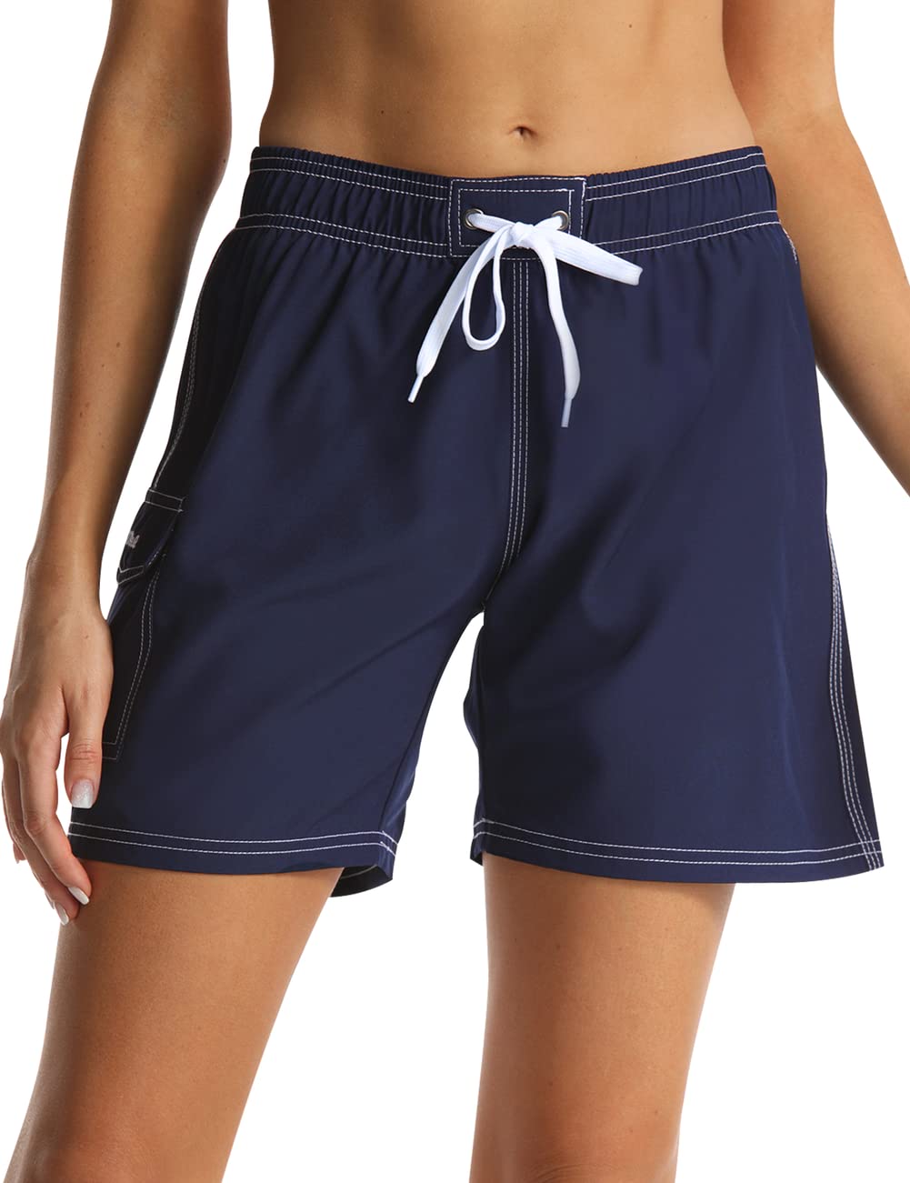 NonweWomen's Swim Trunks Quick Dry Solid Summer Beach Shorts Mesh Lining