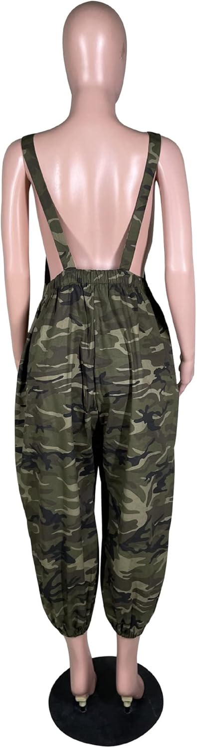Sexy Plus Size Camo Overalls for Women Loose Fit Baggy Harem Bib Jumpsuit with Pockets - Image 5