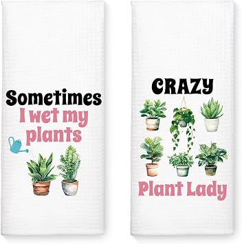 2PCS Sometimes I Wet My Plants Kitchen Towels, Crazy Plant Lady Dish Towels, Dish Towels Funny Kitchen Towels Set, Mom Kitchen Gifts, Plant Lover Gifts for Women, House Warming Gifts