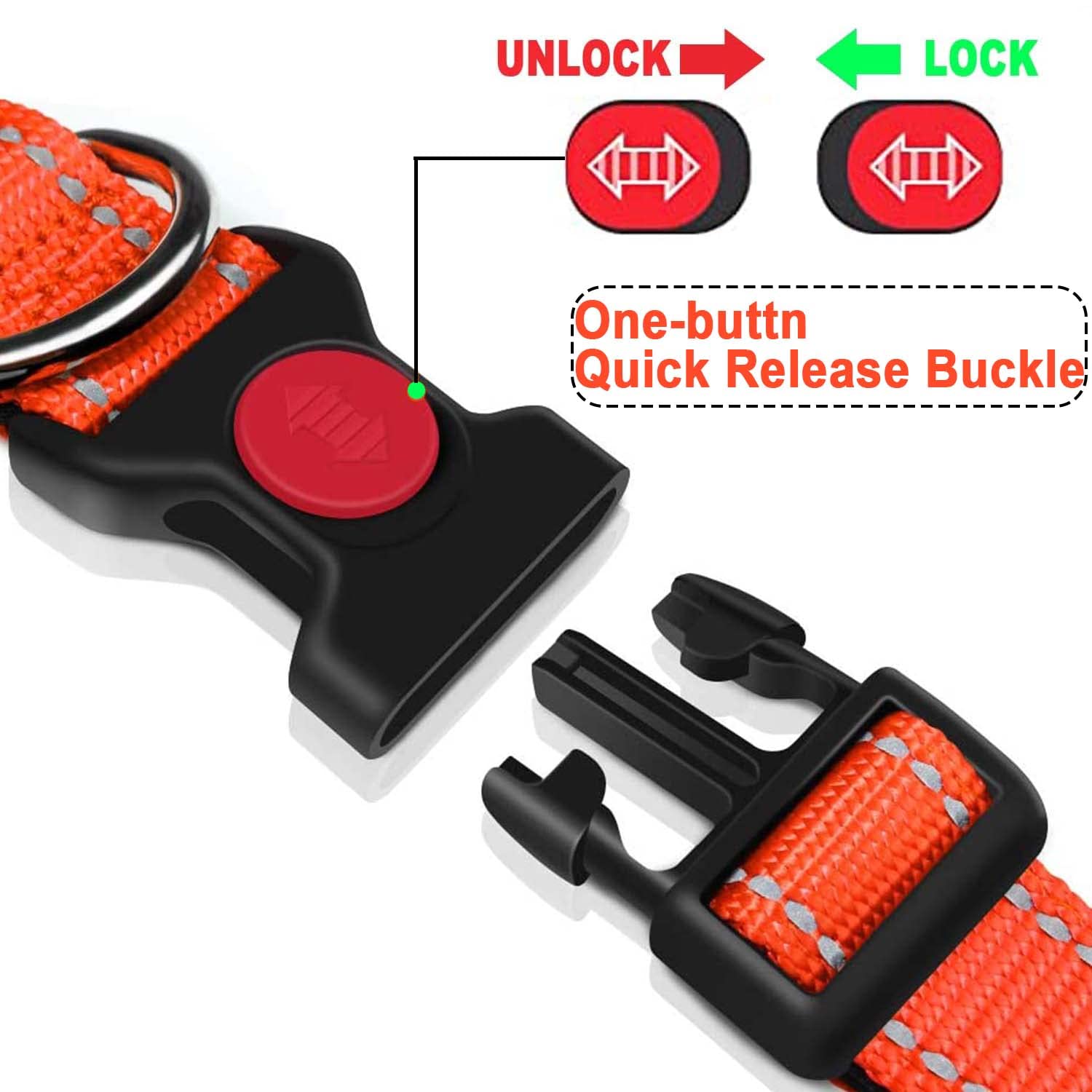 ATETEO Dog Collar, Reflective Dog Collar, Padded Breathable Soft Neoprene Nylon Pet Collar Adjustable for Medium Dogs Orange - Image 4