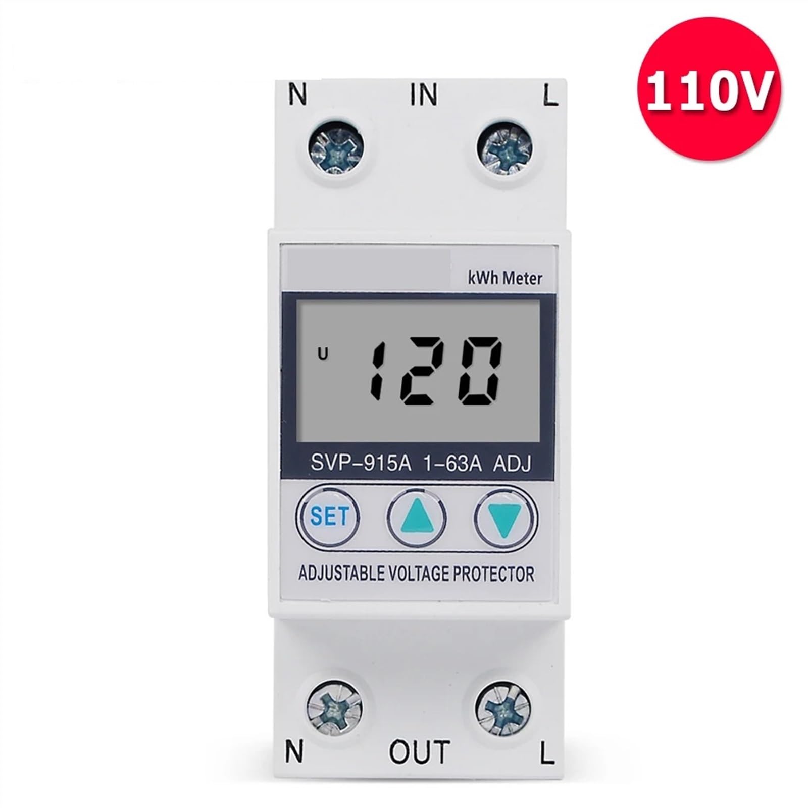 110V 120V 63A LCD Display Automatic Circuit Breaker Adjustable Voltage Current Surge with Watt Power Meter 1pcs