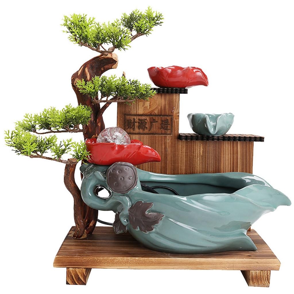 QUSYZD Decorative Indoor Fountain Ceramic Flowing Water Fountain Living Room Rotating Water Ornaments Desktop Fountain Bonsai Humidifier Rockery Fountain Home,A,A