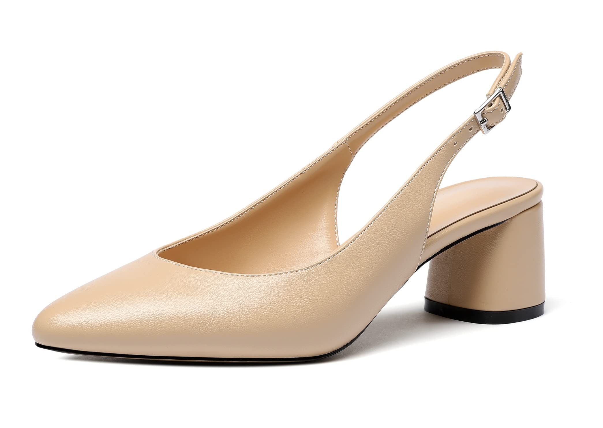 Mettesally Women's Block Slingback Heels Pumps Ankle Strap Round Closed Toe Chunky Heels Wedding Office Dress Shoes