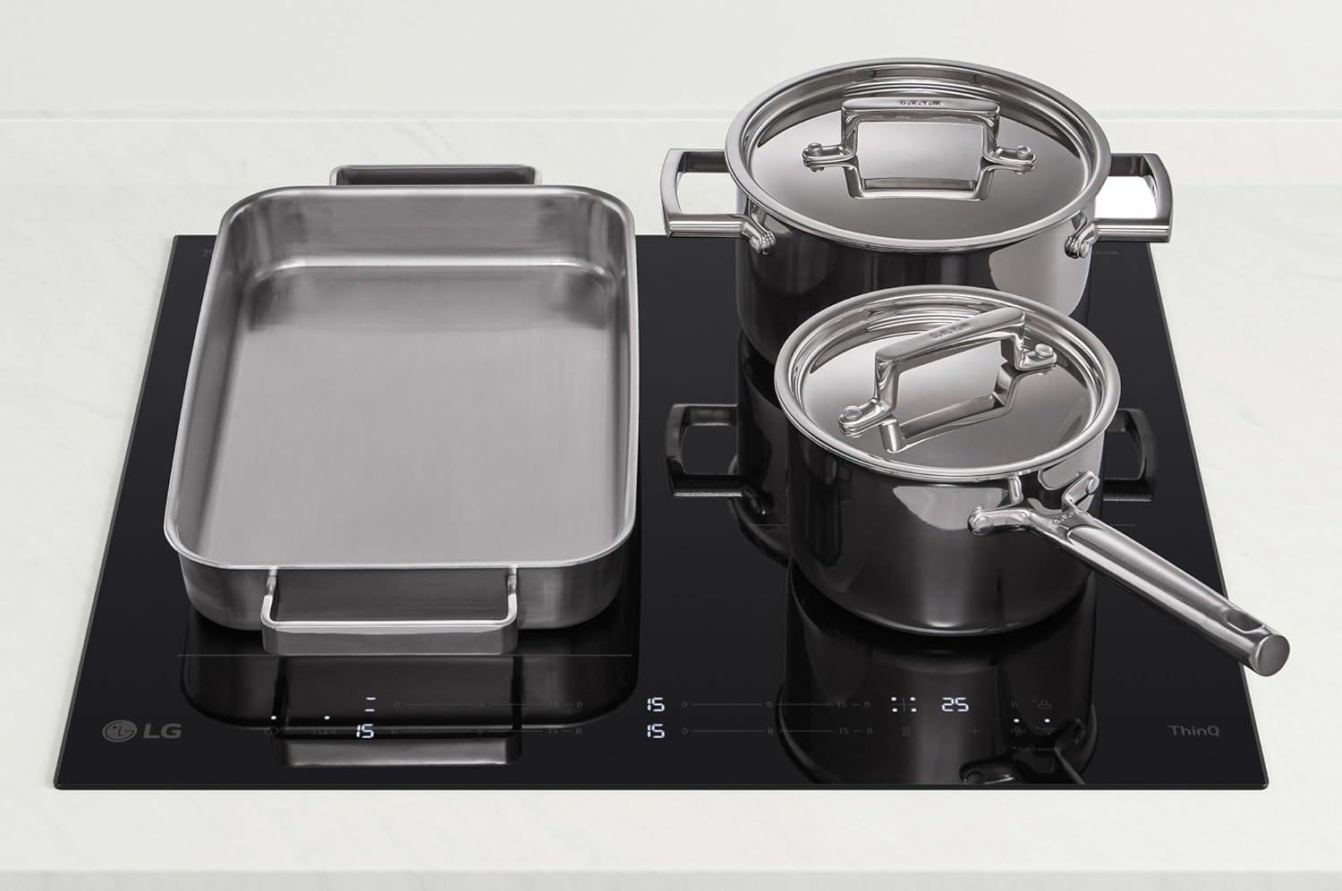 LG Płyta indukcyjna CBIZ2435B 60 cm, moc od 2,5 do 7,4 kW, 4 strefy całkowite, 1 strefa Flex, 15 poziomów mocy + doładowania, niezależne sterowanie dotykowe, Wi-Fi, szkło ceramiczne SCHOTT, kolor