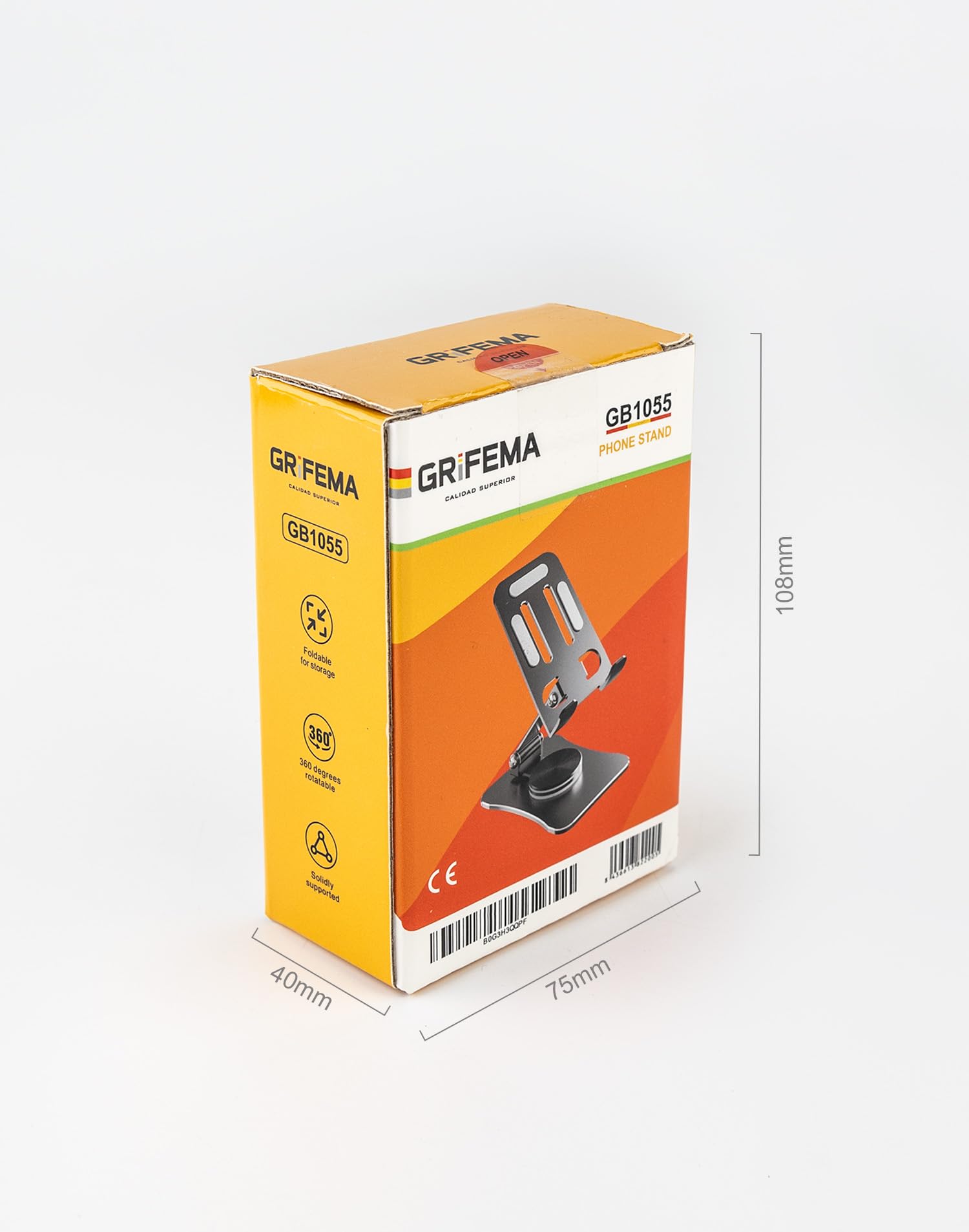 GRIFEMA GB1055 Support Téléphone et Tablette de Bureau Pliable, Rotatif 360°, Ajustable, Alliage d'Aluminium, Compatible 3,5–10,5''