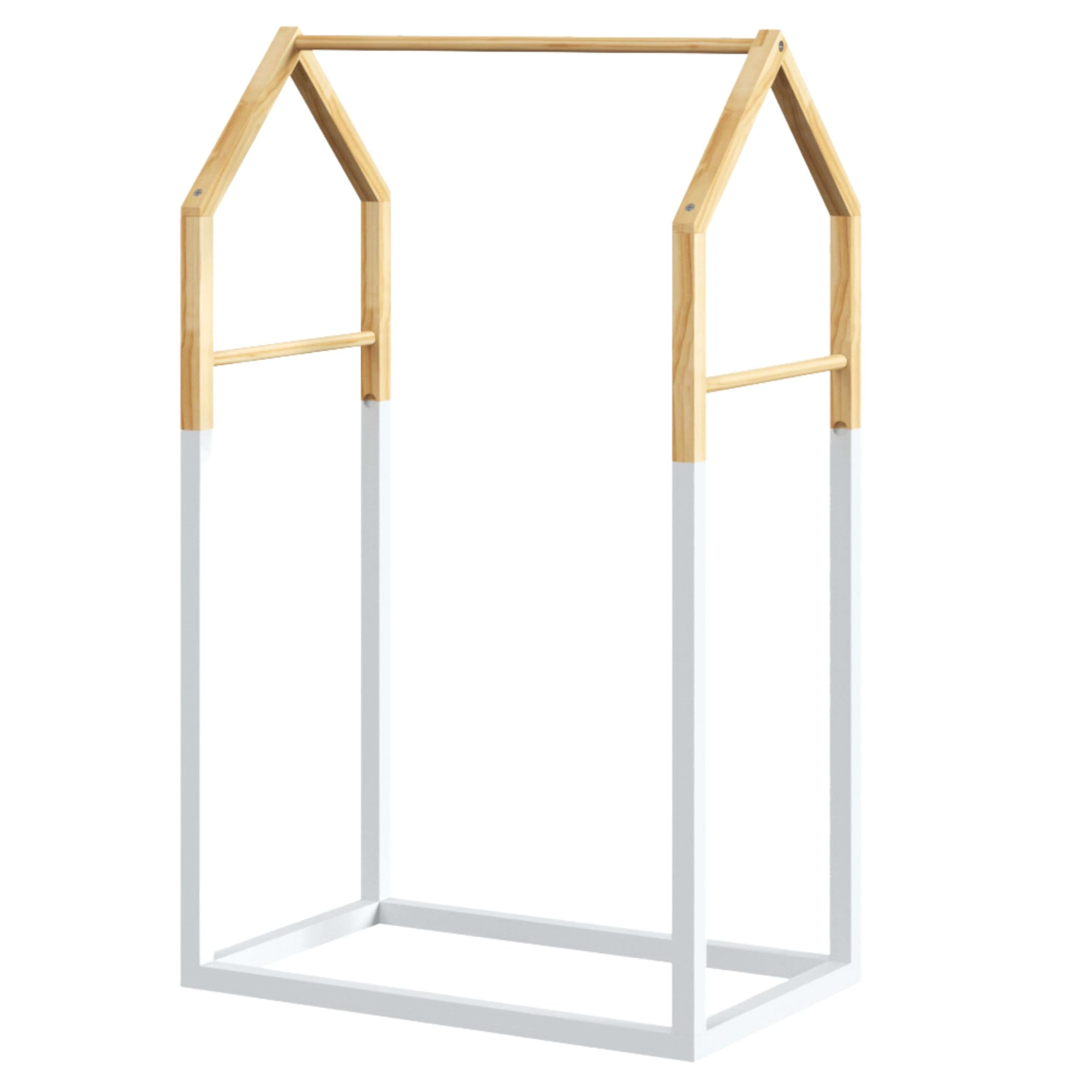 Miroytengo Perchero Infantil Burro de Ropa Forma de Casa con 3 Barras Color Blanco y Roble 60 cm