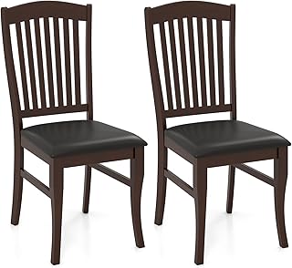 GOFLAME Wooden Dining Chairs Set of 2, Upholstered Kitchen Chairs with PU Leather Seat and Slatted Backrest, Armless Side Chairs with Rubber Wood Frame for Dining Room, Living Room, Restaurant