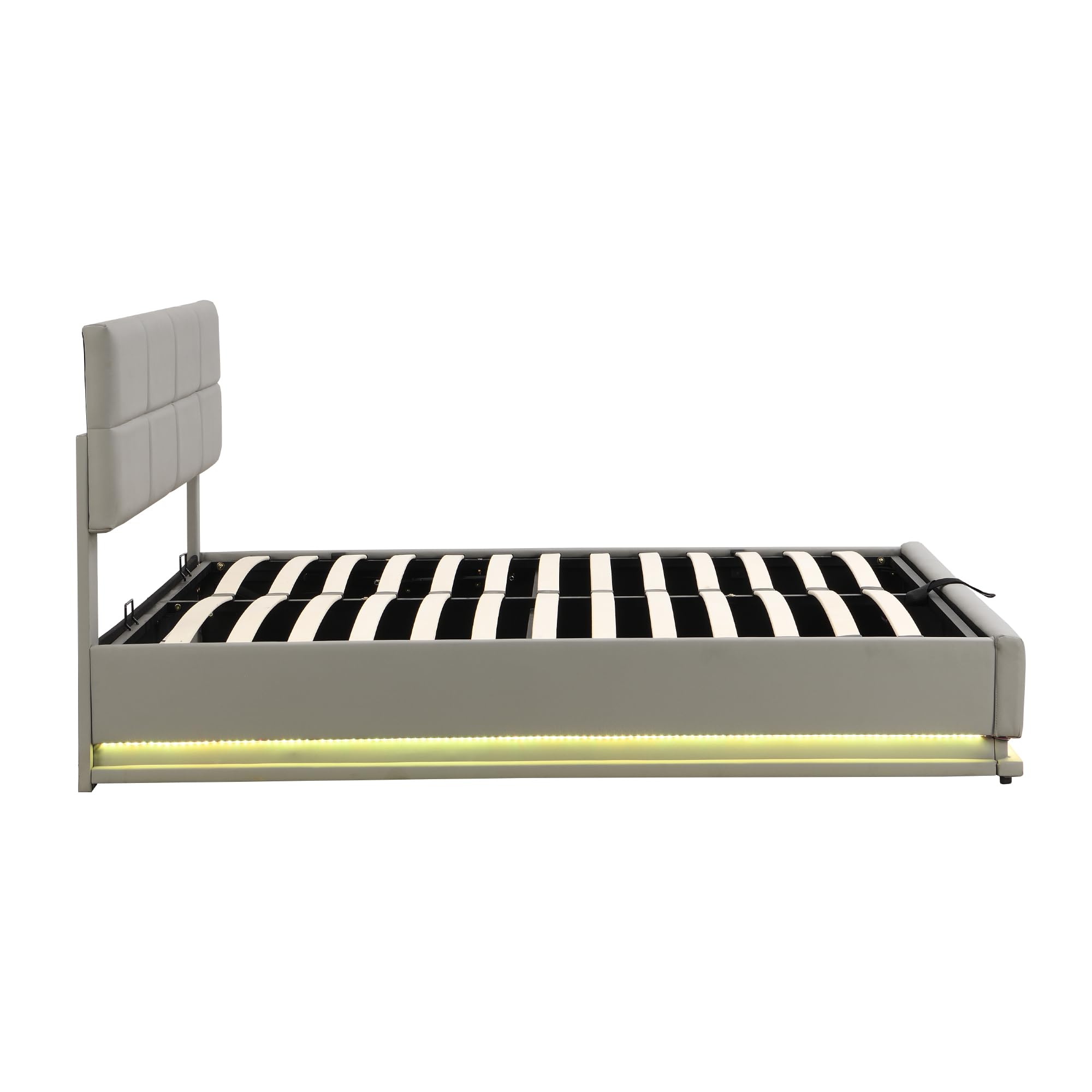 Letto Imbottito Matrimoniale 180x200 Con Contenitore Idraulico, LED E Testiera Regolabile