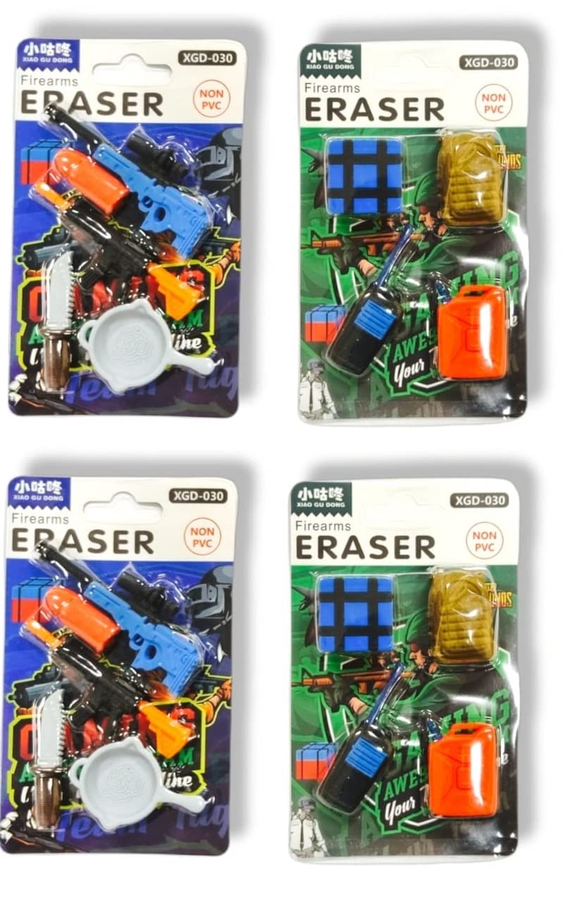 RIANZ Battle Ground Fire arms Design Pub G Game Puzzle Erasers, 3D Themed School Stationary Pencil Rubber for Kids (Pack of 16 Pcs)