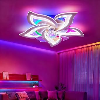 RGB Ceiling Fans with Lights and Remote Control Fan LED Dimmable 6 Speed Dc Motor Reversible Memory Timer Function for Bedroom Living Room, White